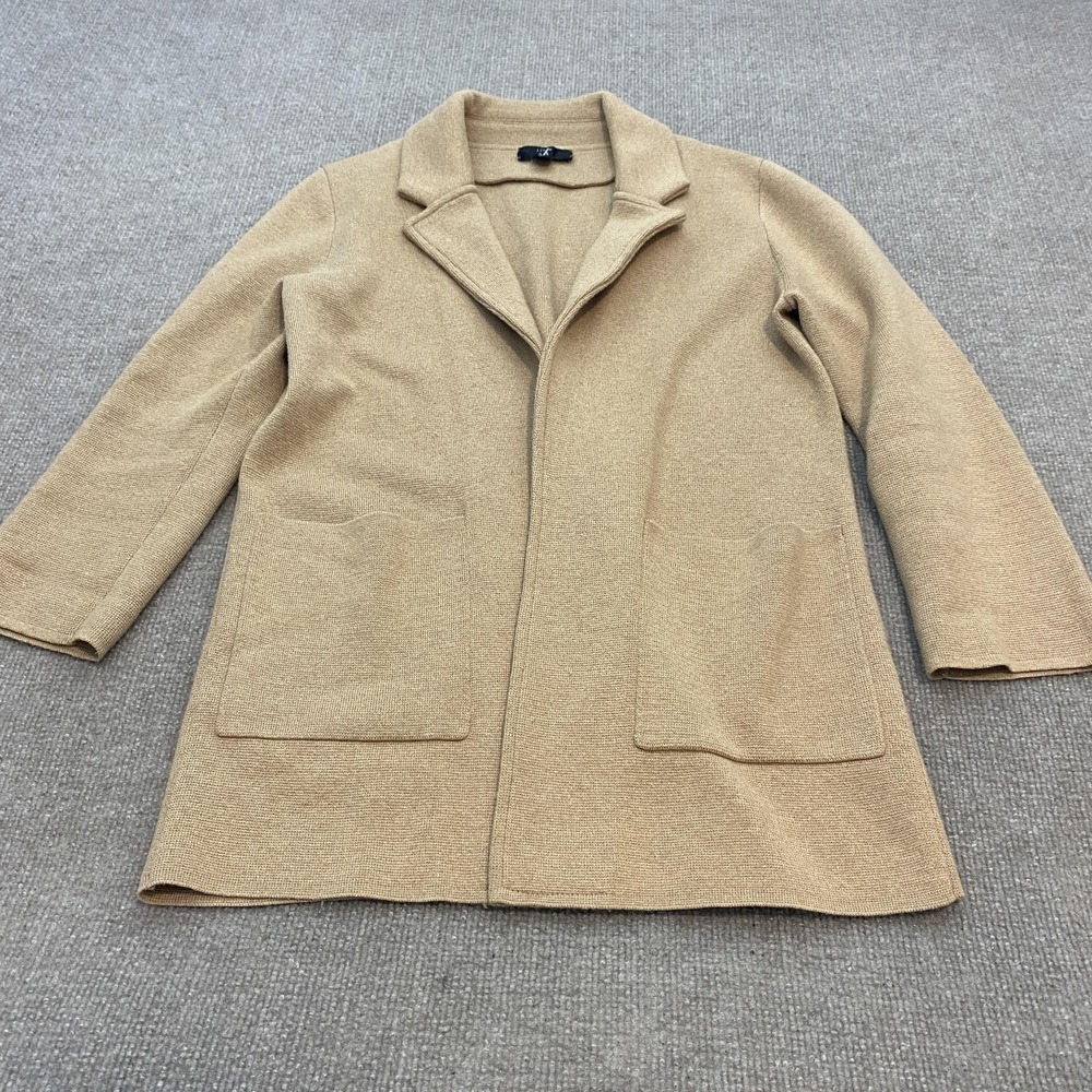 J Crew 365 Coatigan‎ Womens XS Beige Knit Open Front Pockets Longline Jacket